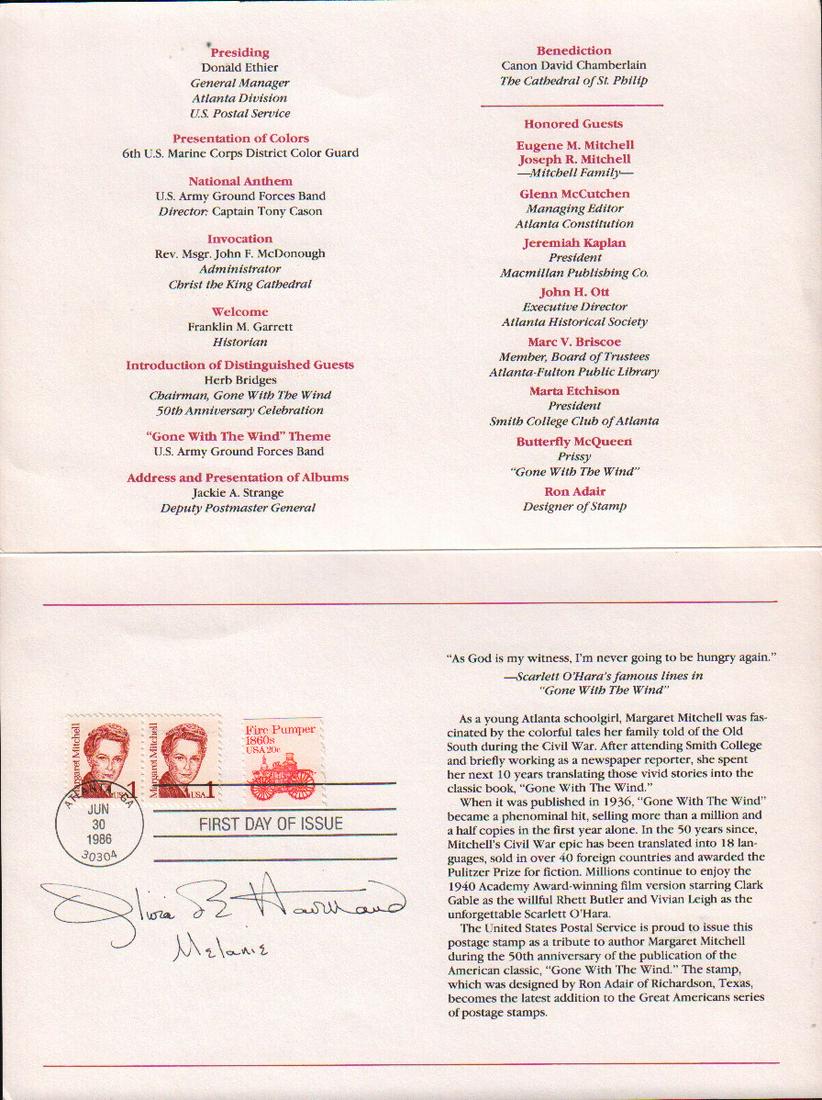 Olivia DeHavilland rare GWTW stamp commemoration program signed (1 of 1)