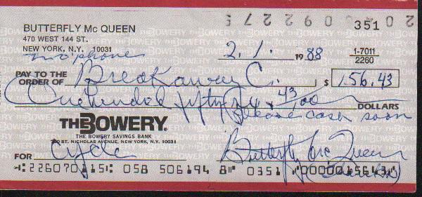 Butterfly McQueen Prissy in Gone with the Wind signed bank check (1 of 1)