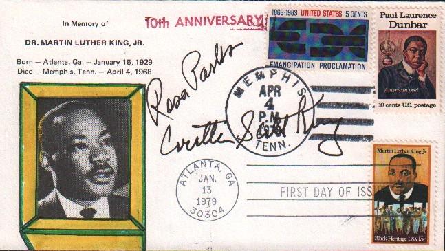 Rare signed FDC honoring MLK signed by Coretta Scott King and Rosa Parks (1 of 1)