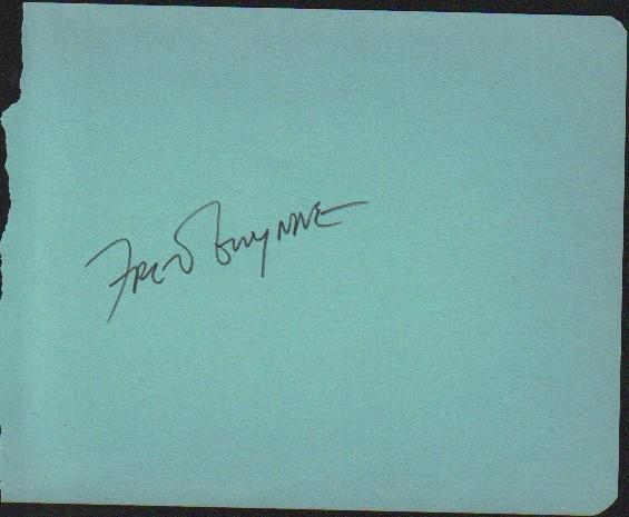 Fred Gwynne Herman Munster signature: A Fred Gwynne rare signature on autograph book page (Herman Munster on TV) with guaranteed COA
