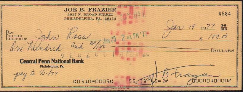 Joe Frazier bank check signed (1 of 1)