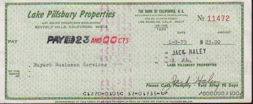 Jack Haley Tin Man in Oz signed bank check (1 of 1)
