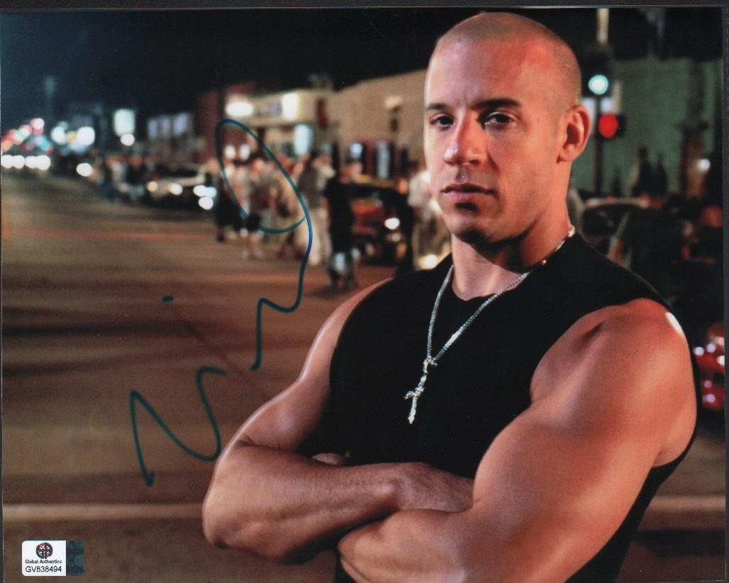 Vin Diesel Fast and Furious signed photograph: A GAI stickered with card from Fast and Furious of Diesel with our guaranteed COA as well