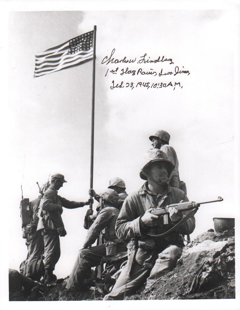 Charles W Lindbergh Flag Raiser on Iwo Jima signed photograph (1 of 1)