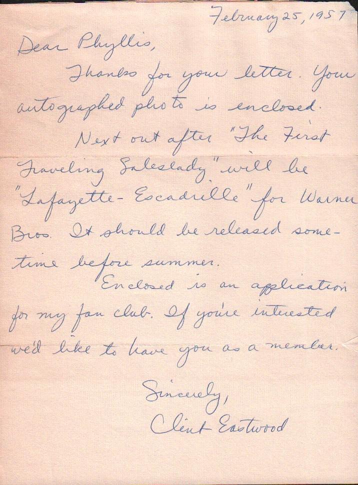 Clint Eastwood RARE RARE signed letter at BEGINNING of his career (1 of 1)