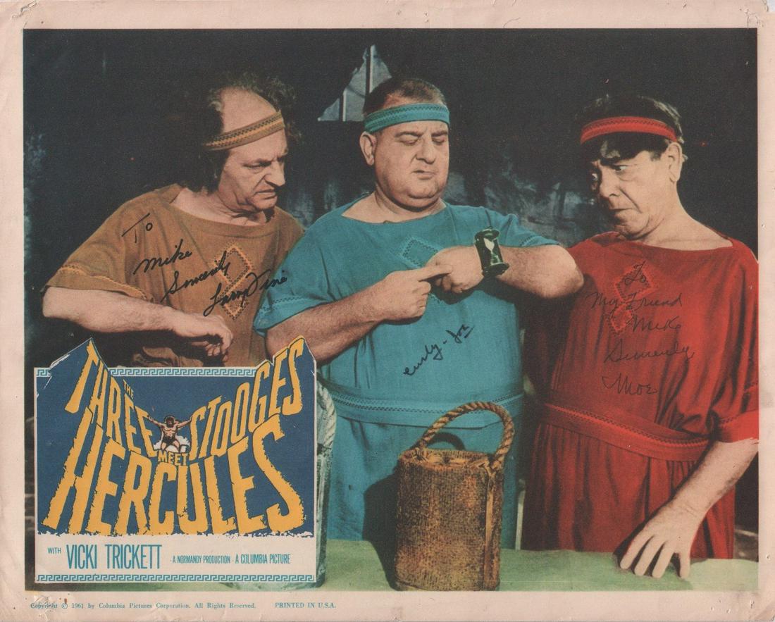 Three Stooges original lobby card signed by Moe Larry and Curly Joe (1 of 1)