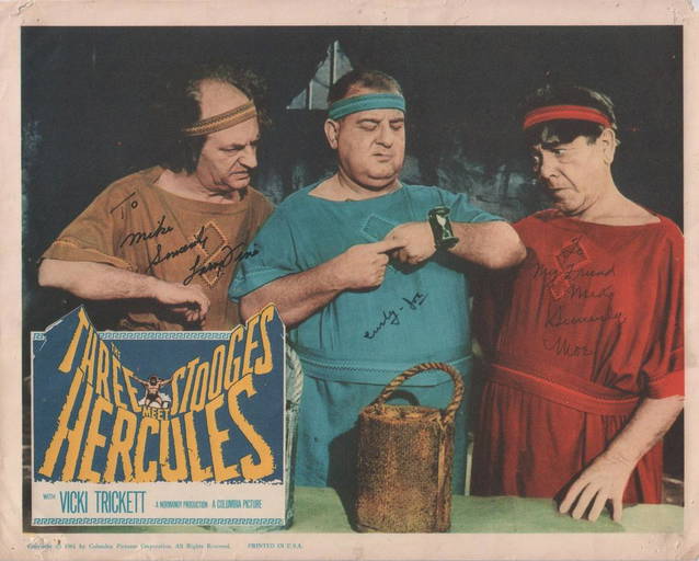 Three Stooges Original Lobby Card Signed By Moe Larry And Curly Joe