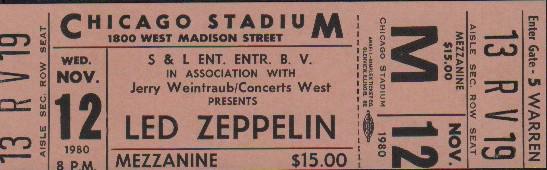 Led Zeppelin rare 1980 concert ticket (1 of 1)