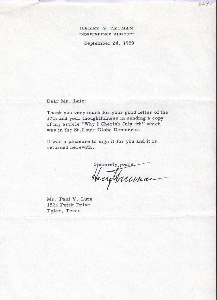 Harry Truman signed letter (1 of 1)