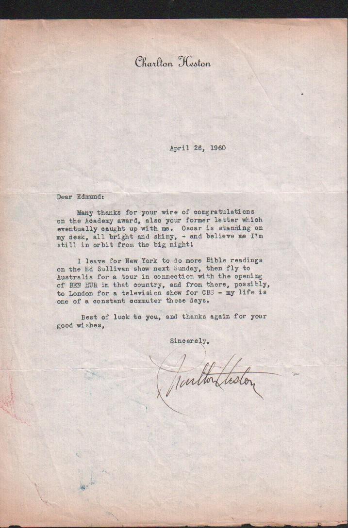 Charlton Heston letter signed (1 of 1)