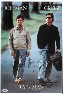 Rain Man cast signed photograph: A arge 11x17 of the Rain Man poster signed by Tom Cruise and Dustin Hoffman with PSA DNA sticker as well as our own guaranteed COA