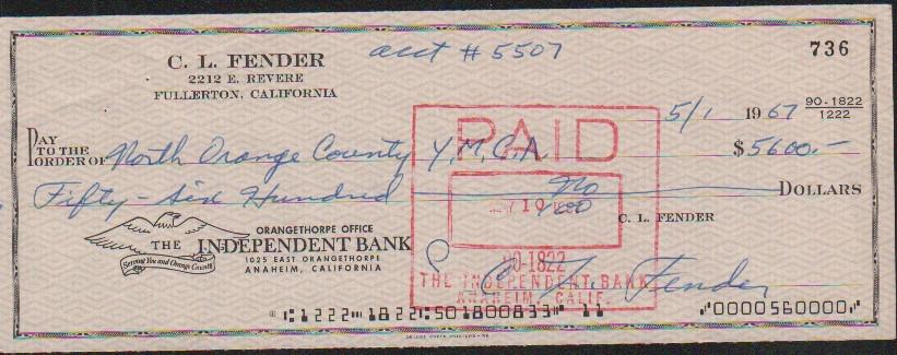 Fender Guitar signed check by founder (1 of 1)