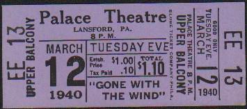 Gone with the Wind 1940 rare original movie ticket (1 of 1)