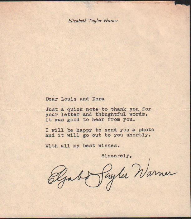 Elizabeth Taylor signed letter (1 of 1)