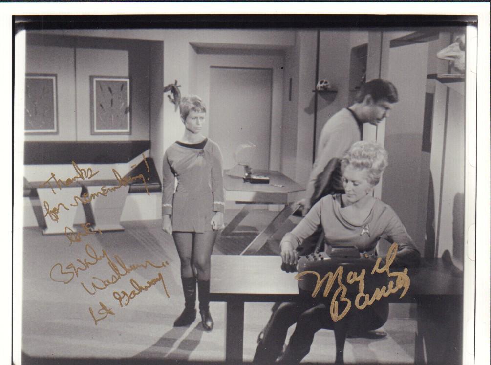 Star Trek orginal series signed scene photograph by Beverly Washburn and Majel Barrett (1 of 1)