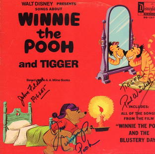 Winnie the Pooh LP signed by voice stars: A Disney Winnie the Pooh soundtrack signed by John Fildler as voice of Piglet Jim Cummings as a voice of Winnie and Paul Winchell as the voice of Tigger with COA