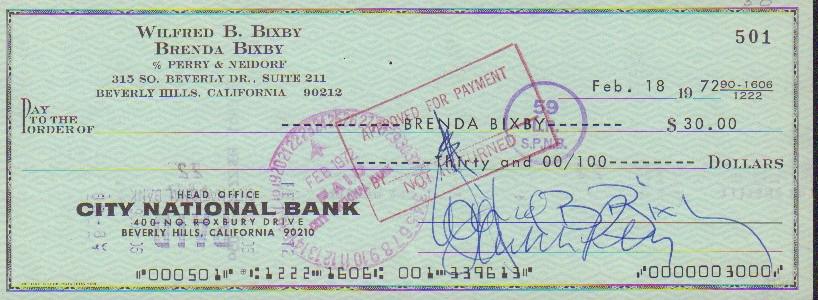 Bill Bixby signed bank check (1 of 1)