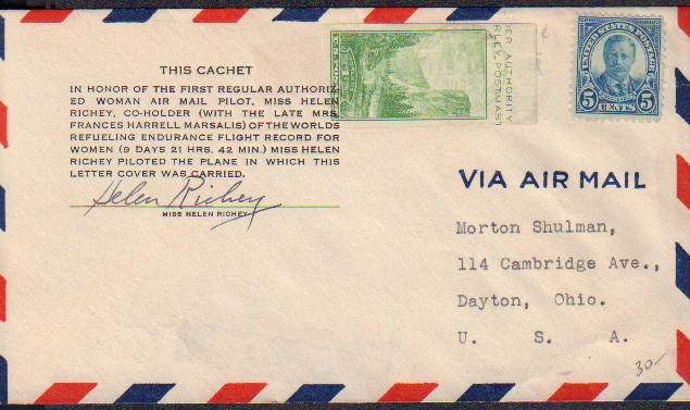 Helen Richey rare historical signed flown cover (1 of 1)