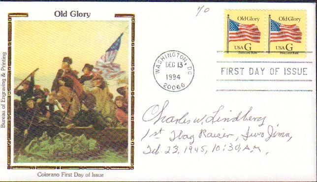 Charles W Lindberg Iwo Jima flag raiser signed FDC (1 of 1)