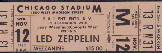 Led Zeppelin 1980 rare concert ticket (1 of 1)