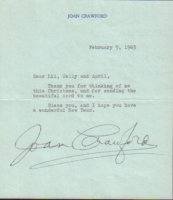 Joan Crawford typed letter signed dated 1963 (1 of 1)
