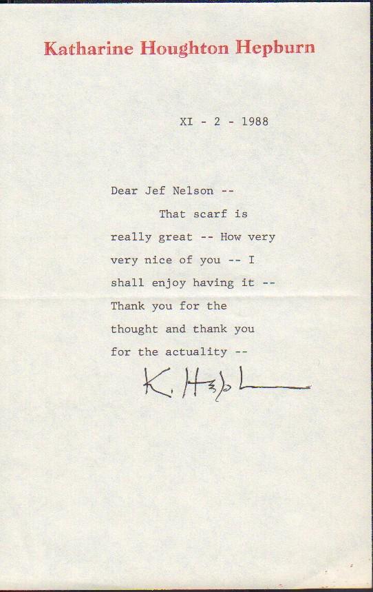 Katharine Hepburn signed typed letter (1 of 1)