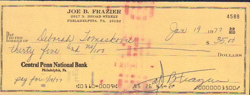 Smokin Joe Frazier rare signed bank check (1 of 1)