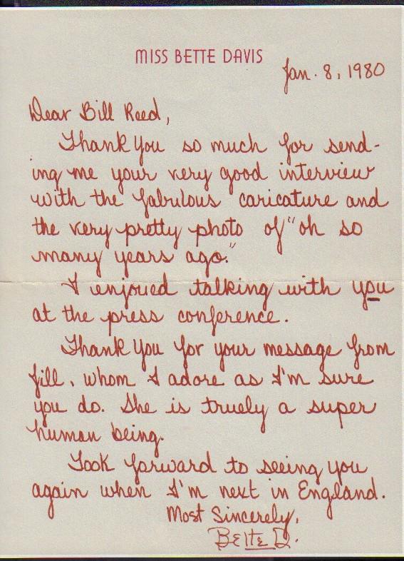 Bette Davis handwritten signed letter (1 of 1)