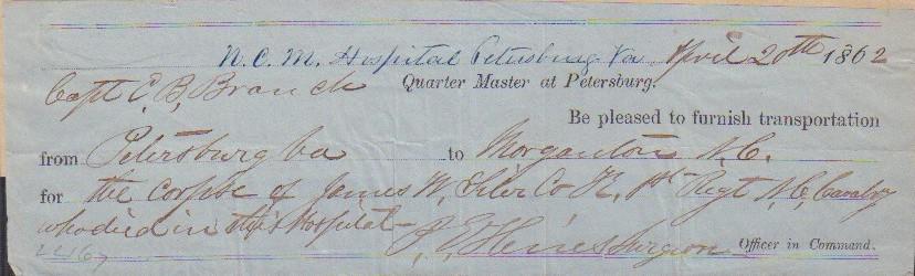Civil War hospital pass 1862 (1 of 1)