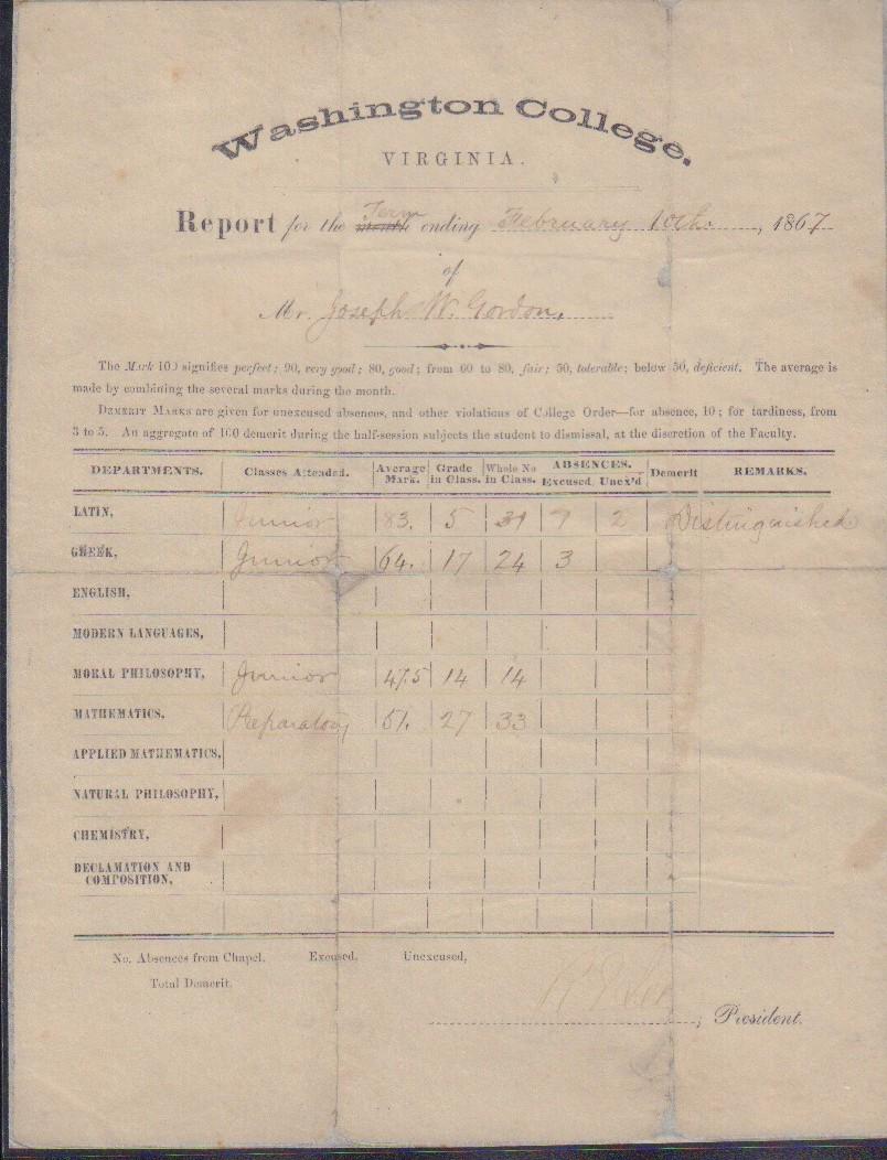 Robert E Lee signed Washigton College document (1 of 2)