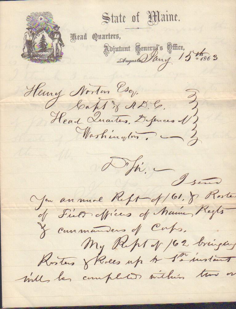 Maine Civil War document 1863 (1 of 1)