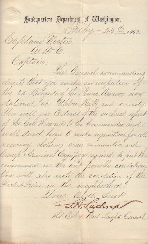 1863 Headquarters of Washington order (1 of 1)