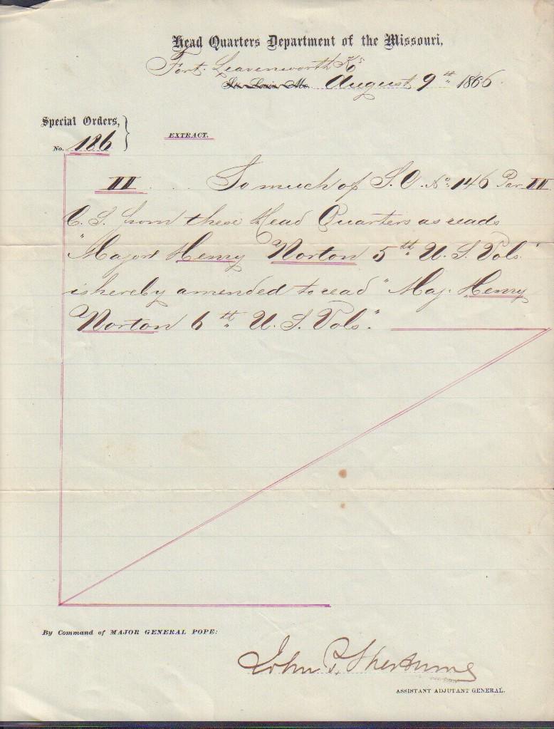 Special Orders 186 1866 Civil War (1 of 1)