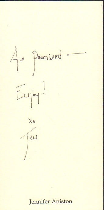Jennifer Aniston signed note to James Lipton (1 of 1)