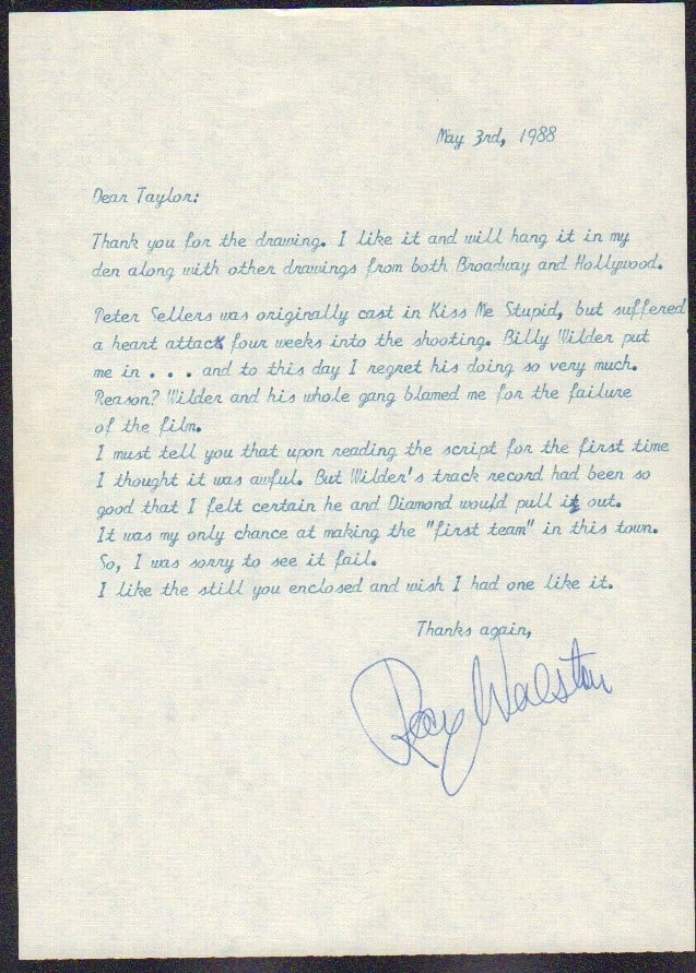 Ray Walston signed letter (1 of 1)