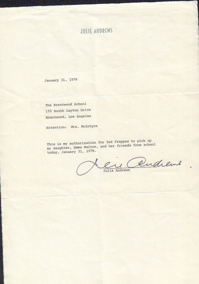 Julie Andrews signed contract (1 of 1)