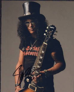 Slash signed photo: A great signed 8x10 of the Guns N Roses guitarist with COA