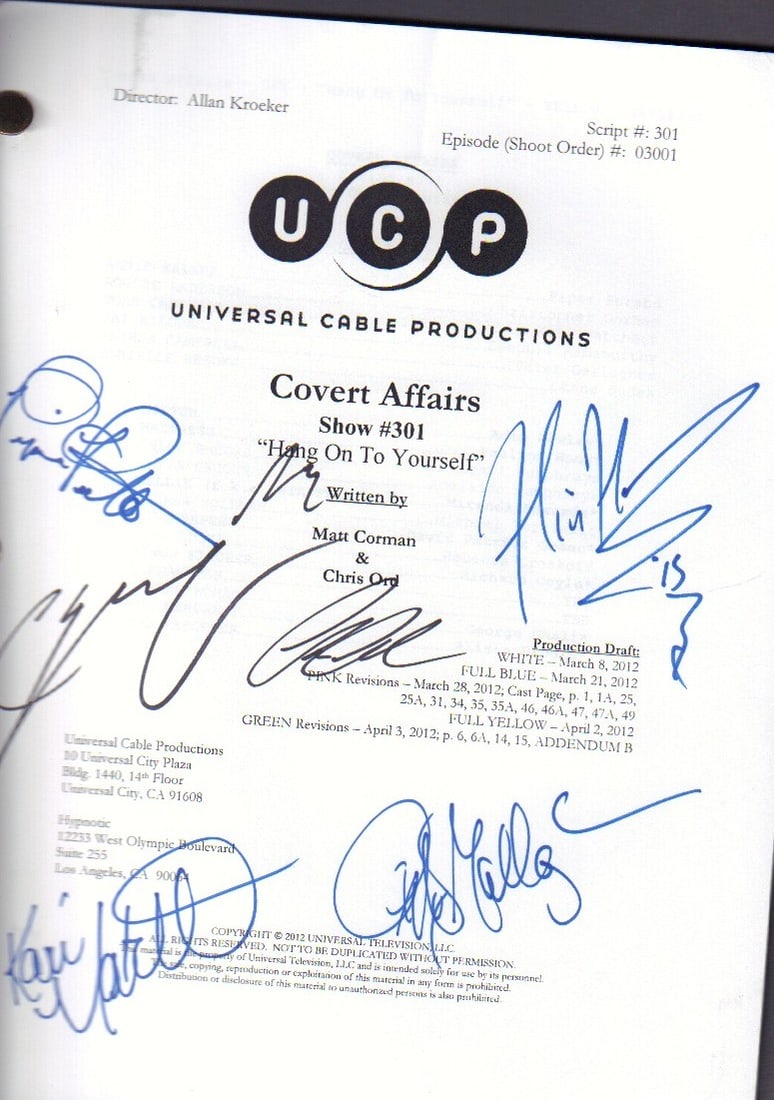 Covert Affairs script cast signed (1 of 1)