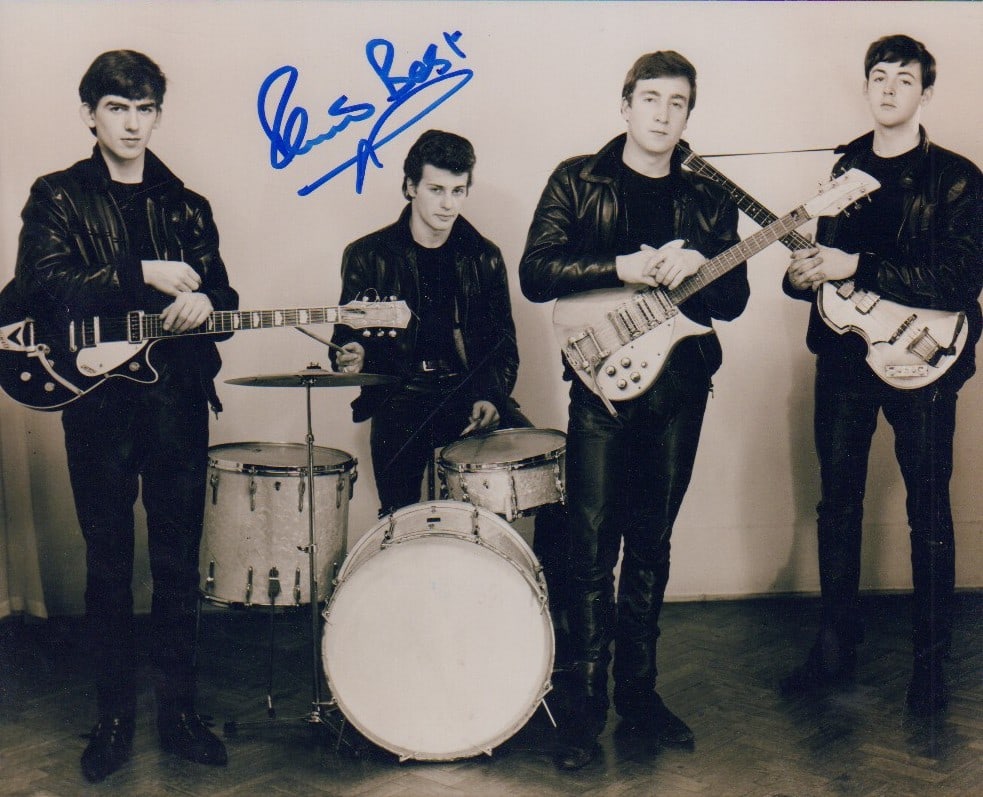 Pete Best signed Beatle's photograph: The Beatle's original drummer signed 8x10 with COA