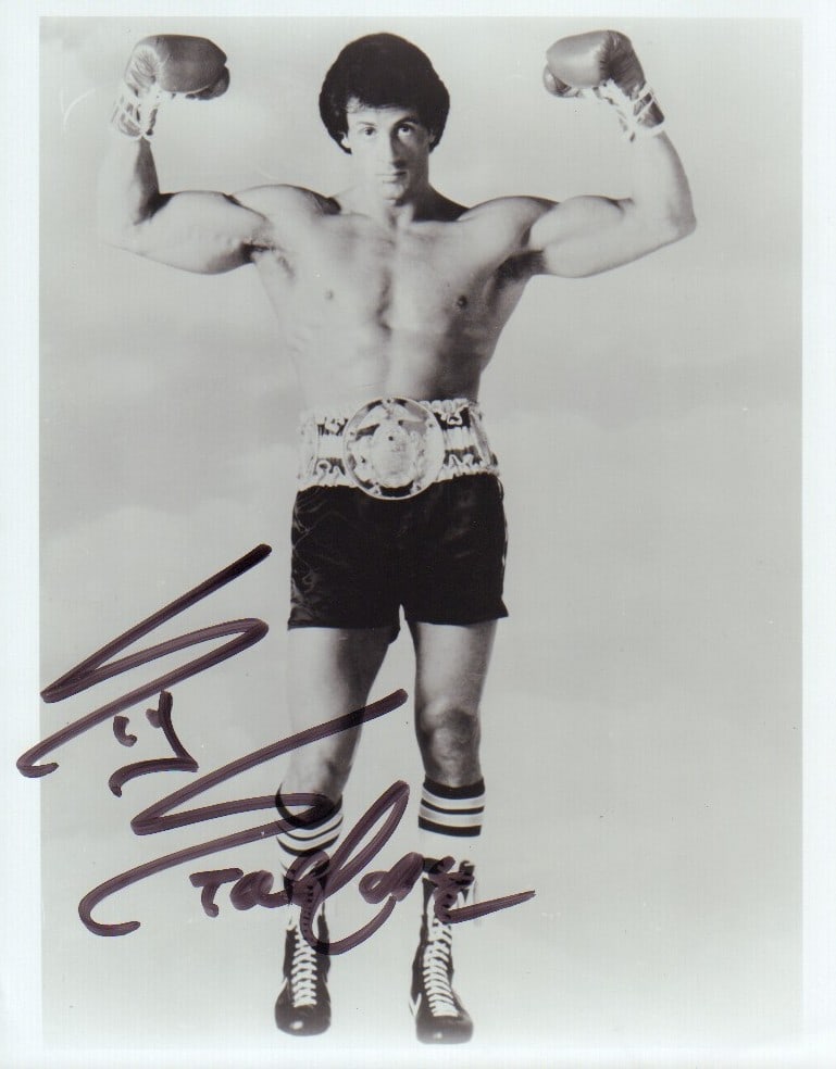 Sylvester Stallone signed Rocky photograph: A vintage signed in the 80s Rocky still by Stallone with COA