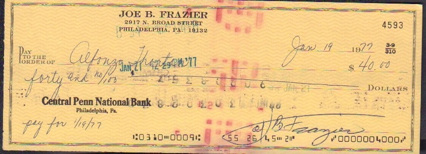 Joe Frazier signed bank check (1 of 1)