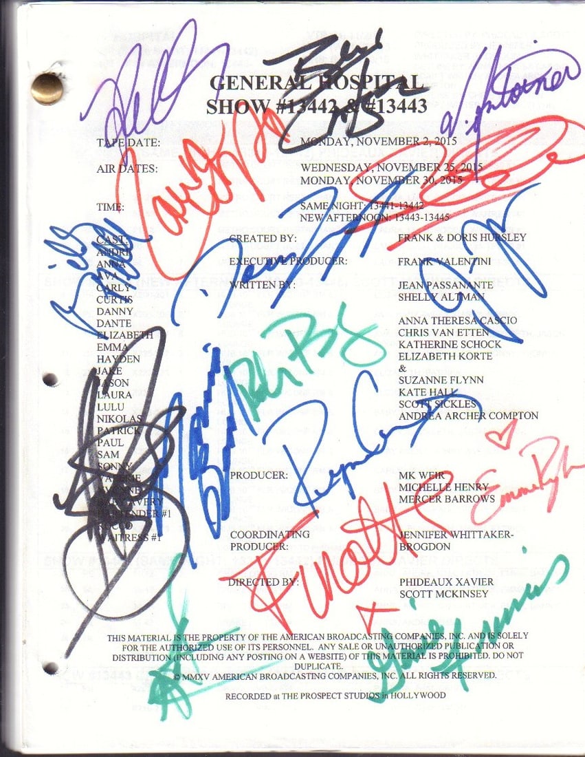 General Hospital cast signed script (1 of 1)