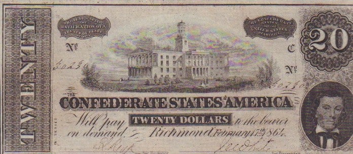 Confederate States of America near mint cond 20 dollar bill (1 of 1)