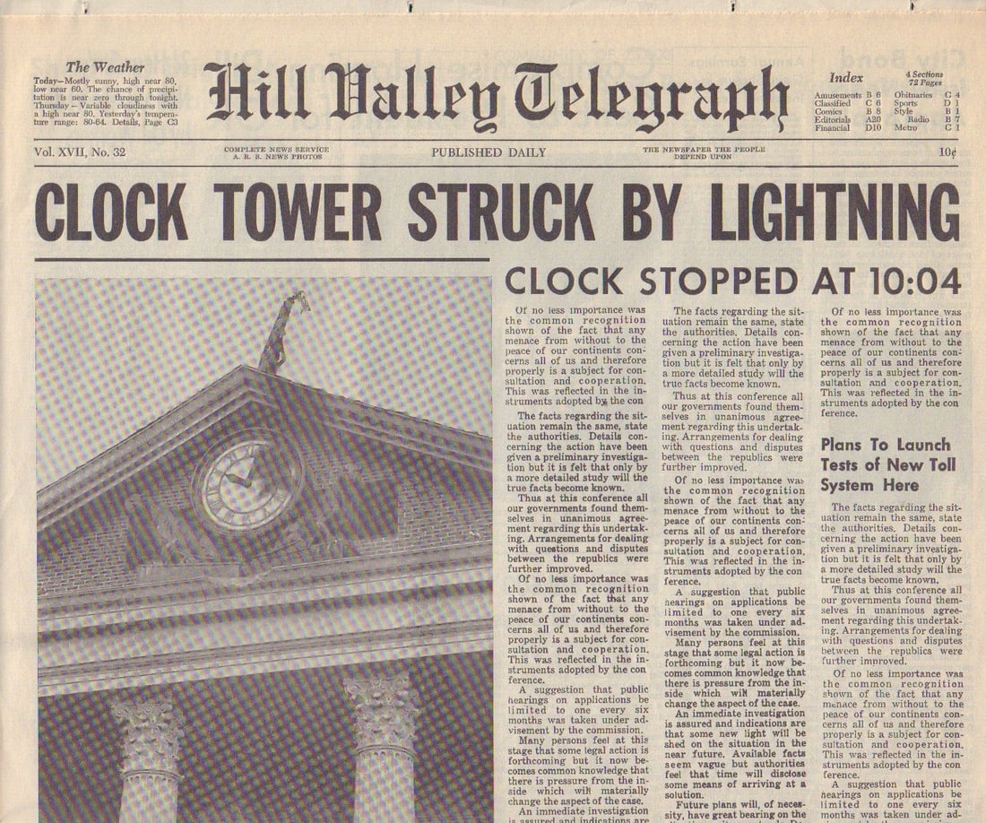 Clock Tower Back To The Future Newspaper Auction