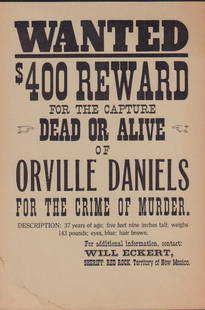 Wanted Dead or Alive prop poster: A prop wanted poster used In the Steve McQueen series with COA From the archives of Earl Hayes Press the oldest continous running prop house in Hollywood since 1921.