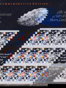 Neil Armstrong signed stamps: A Commemorative block of Apollo II stamps signed in silver ink by the first man on the moon Neil Armstrong with COA