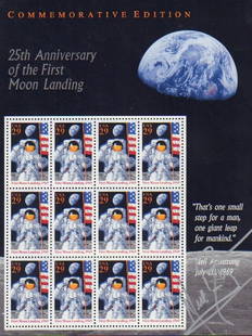 Neil Armstrong signed stamps: A Commemorative block of Apollo II stamps signed in silver ink by the first man on the moon Neil Armstrong with COA