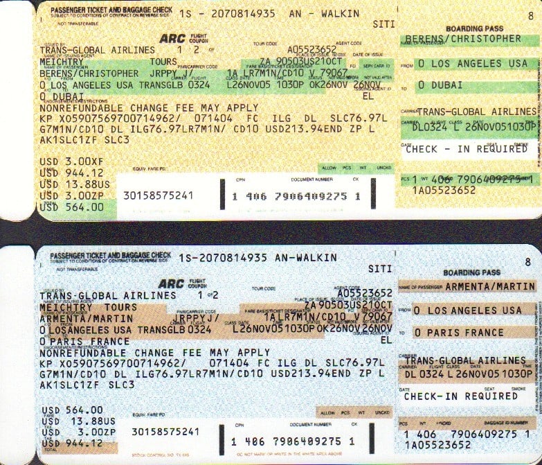 Fight Club prop airline tickets (1 of 1)