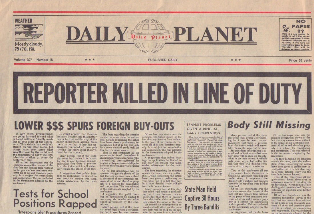 Superman and Lois Lane prop newspaper (1 of 1)