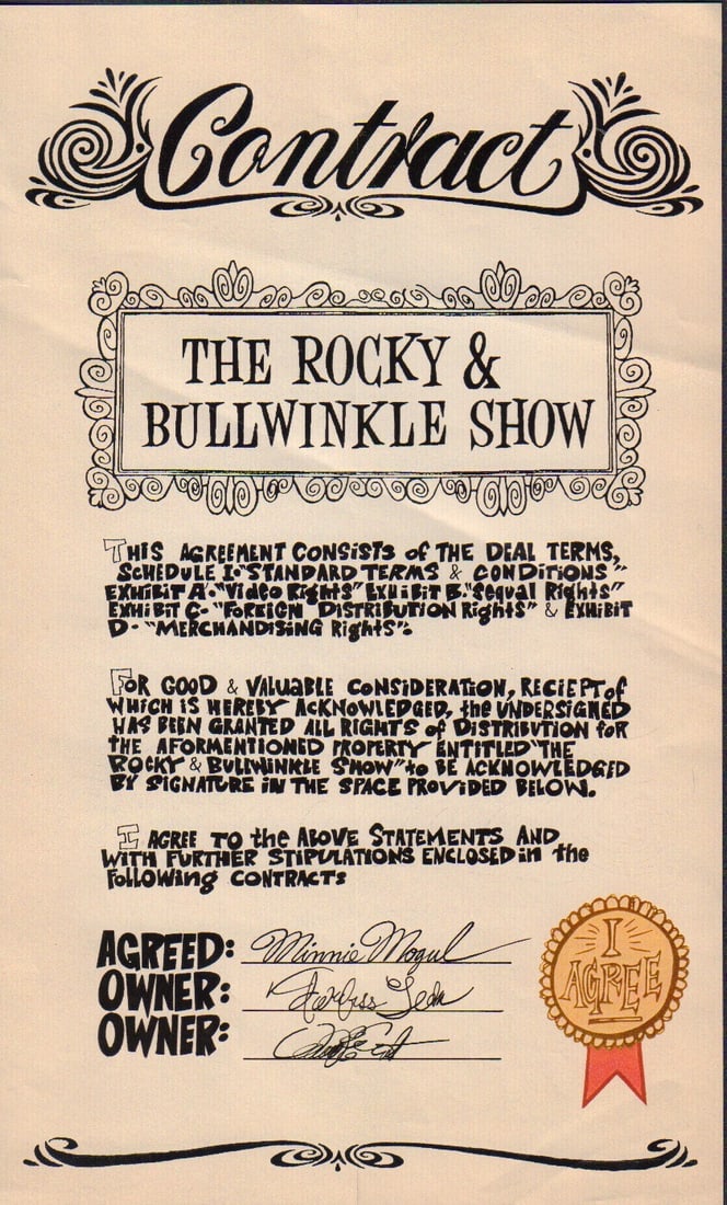 Rocky and Bullwinkle prop contract: A prop contract made for use in the film with COA from Piece of the Past and prop house Earl Hayes press